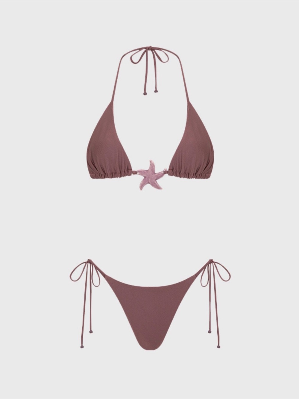 Tie-Side Triangle Bikini Set with Starfish Accent - Mauve